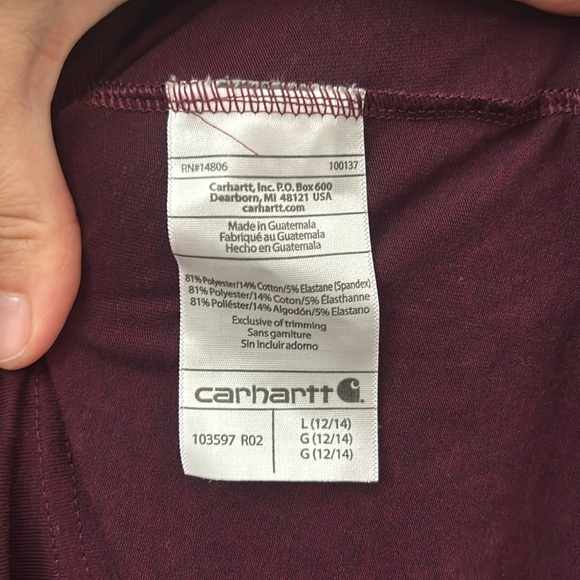 Carhartt force slightly fitted boys size large burgundy long sleeve 1/4 zip top - Picture 7 of 7